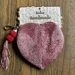 Handmade Pink Beaded Heart Key Holder